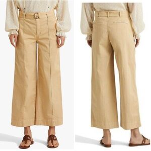 Lauren Ralph Lauren Micro-Sanded Twill Belted Wide Leg Pants in White size 8